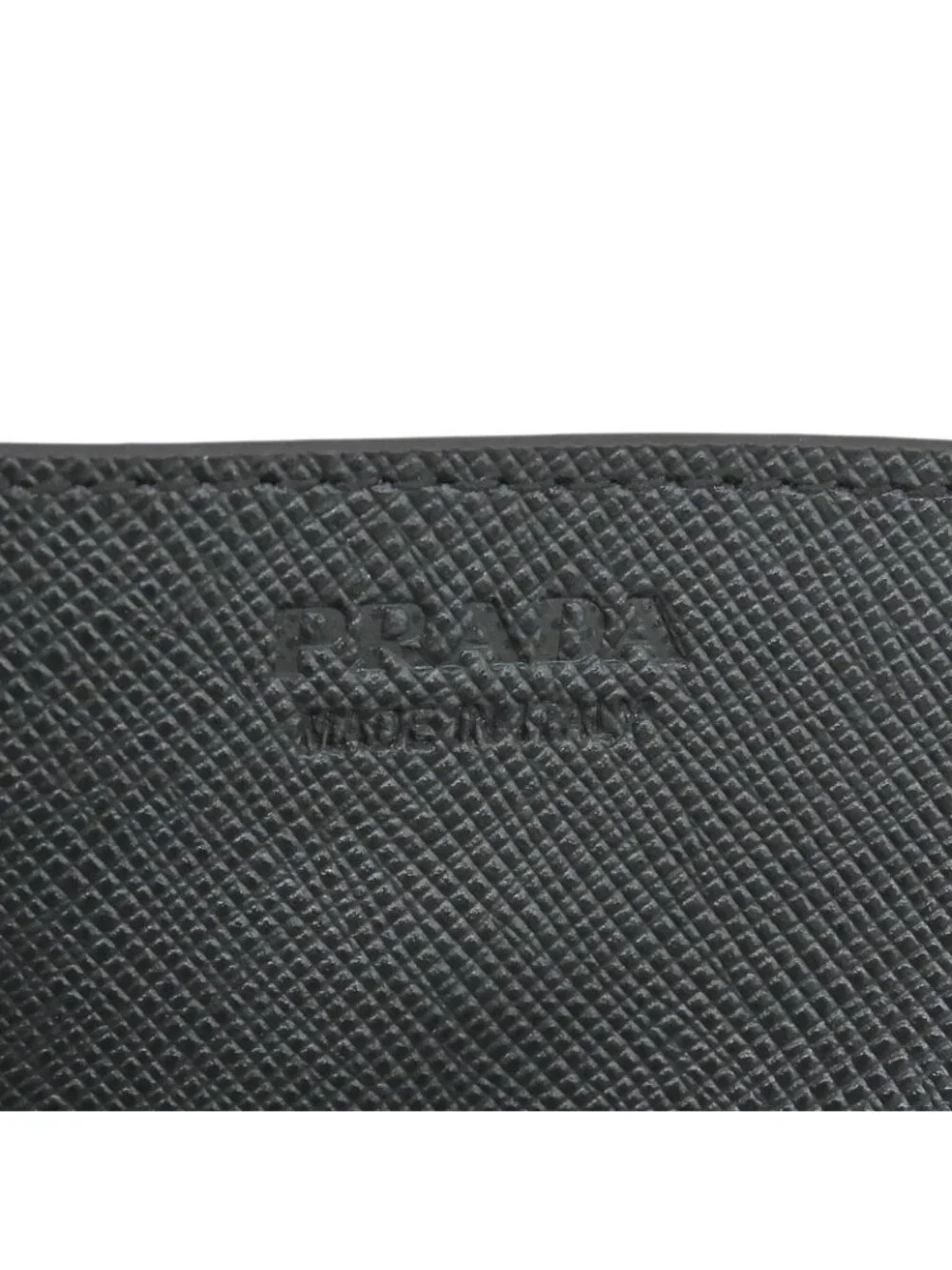 Prada Saffiano Leather Stripe Logo Business Card Case Black